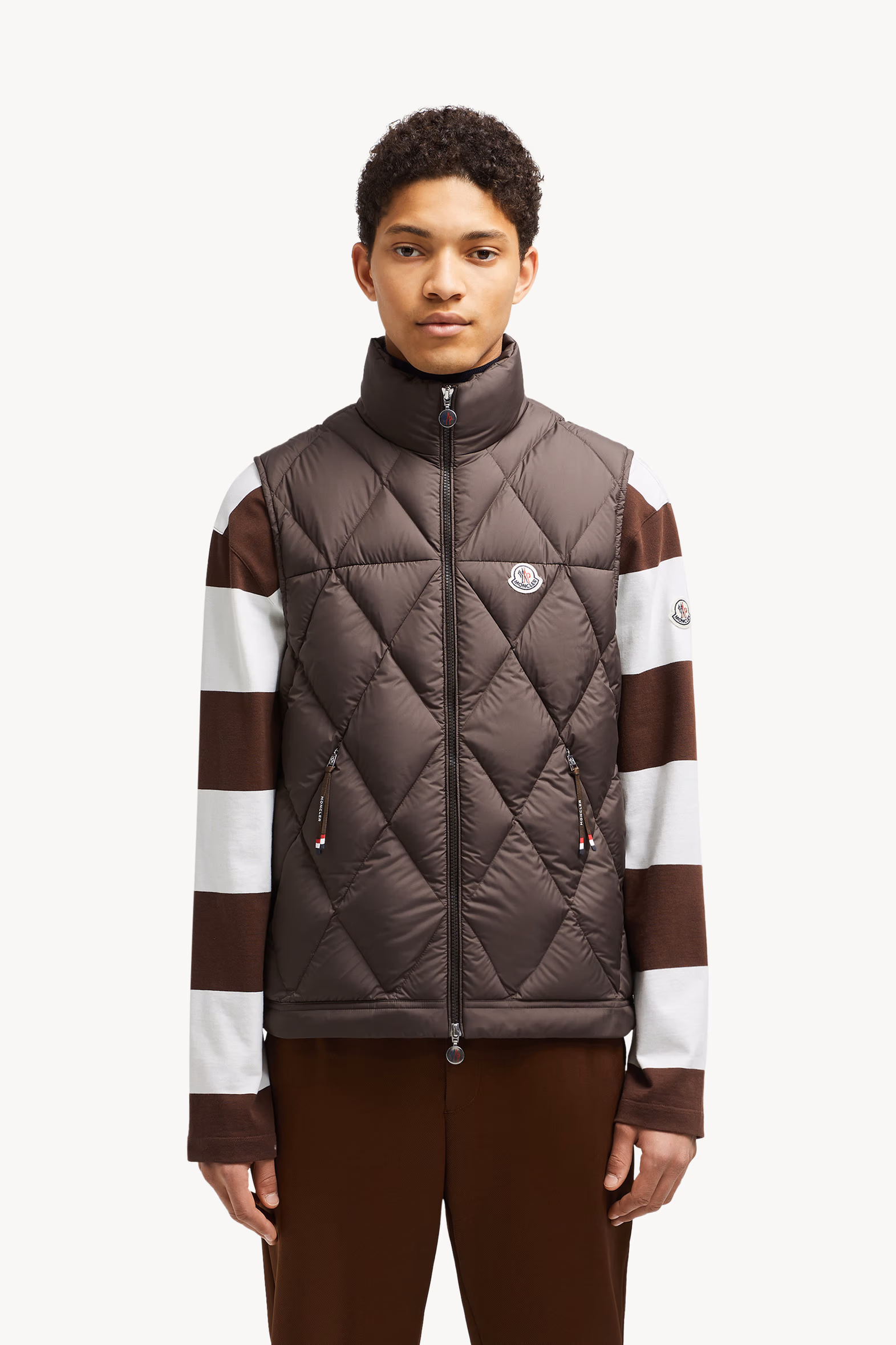 Aroula Hooded Diamond-Quilted Down Vest Men Dark Brown Moncler 3